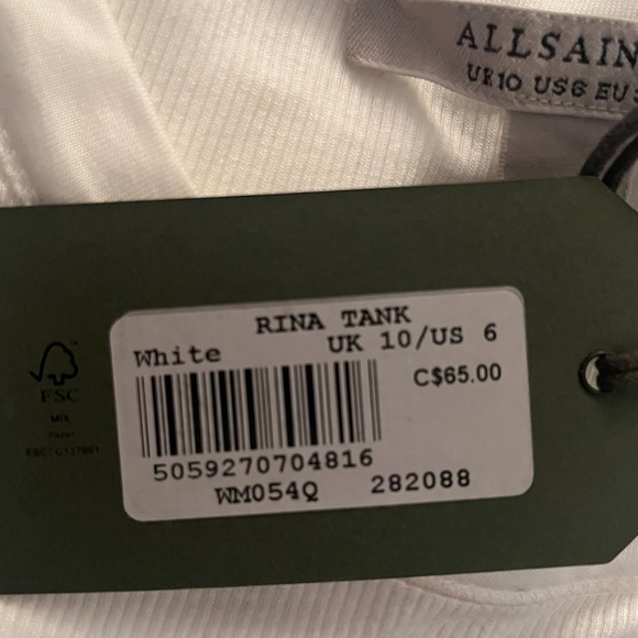 All Saints Rina Tank, White, Size 6 - Picture 2 of 2